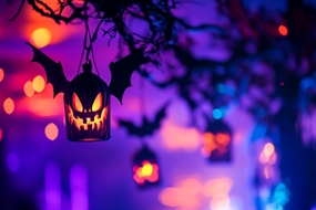 万圣之夜蝙蝠装饰灯摄影图片